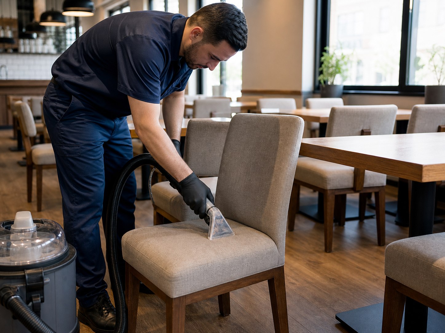 Cafe ve restoran sandalyelerinde profesyonel yıkama işlemi
